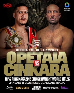 Jay Opetaia difenderà il mondiale cruiser IBF l’8 gennaio in Australia 