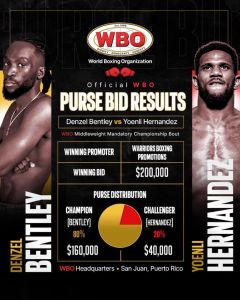 Il mondiale medi WBO Bentley vs Hernandez a dicembre negli Stati Uniti.
